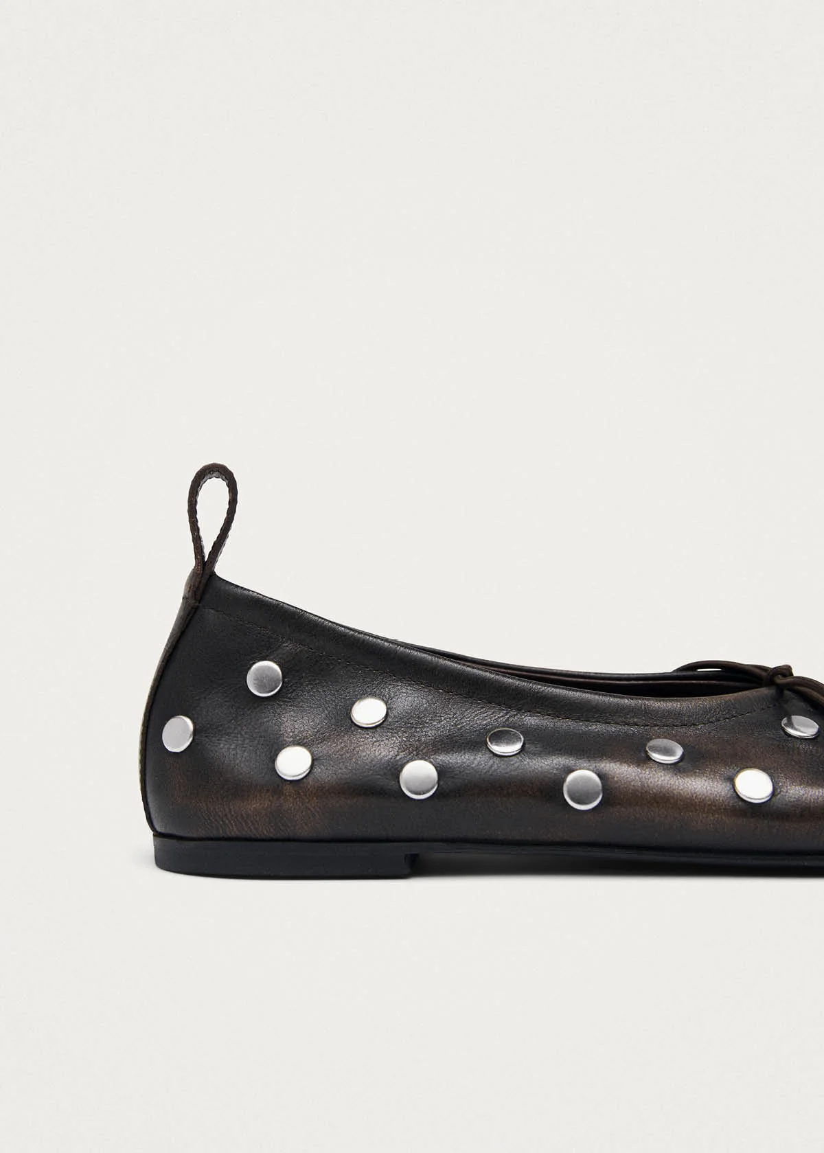 Rosalind All Studs Vintage Effect Brown Leather Ballet Flats