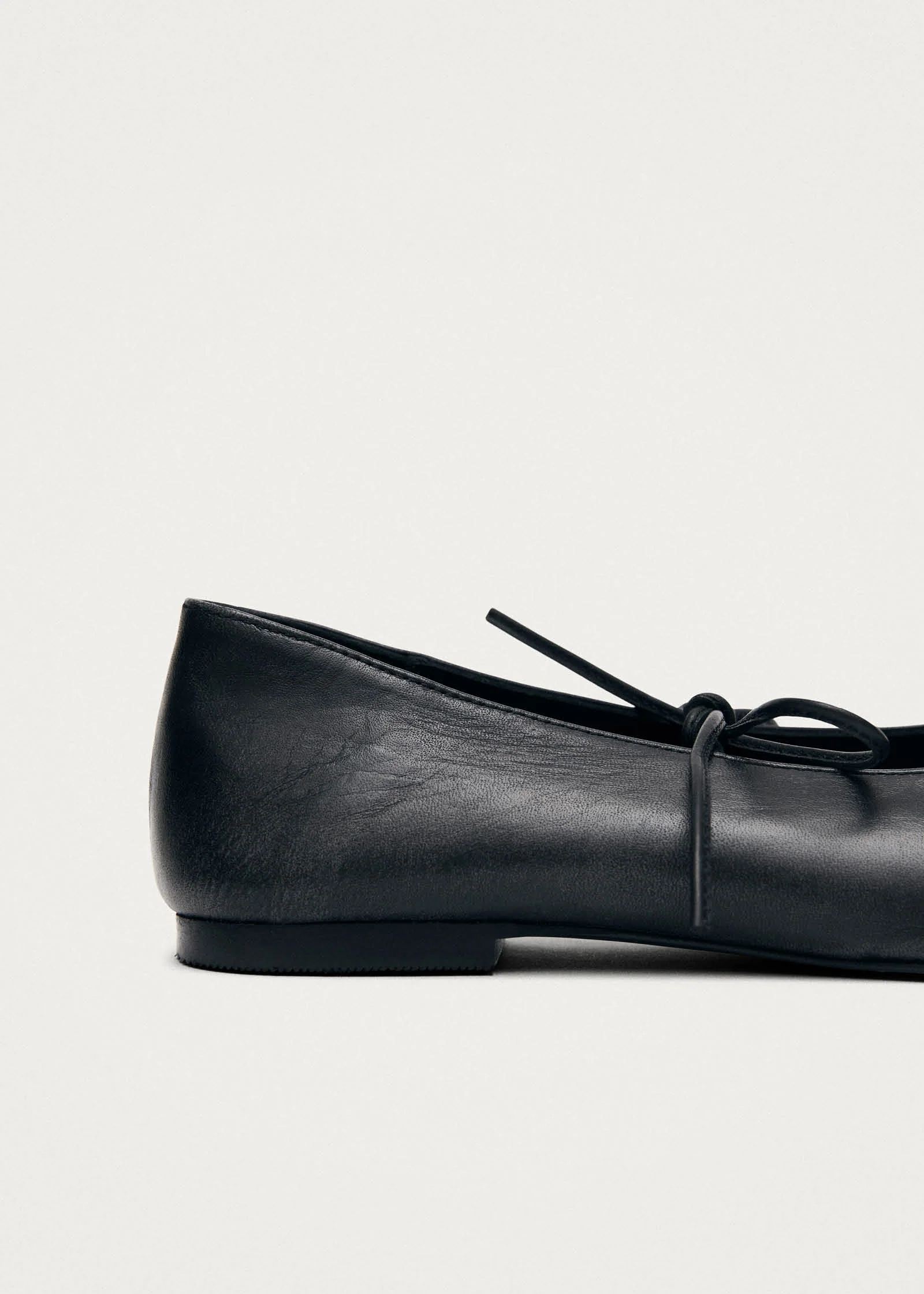 Sway Vintage Effect Black Leather Ballet Flats